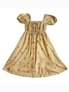 Kopal Anthropologie Block Print Midi Dress Bohemian Puff Sleeve Size Medium